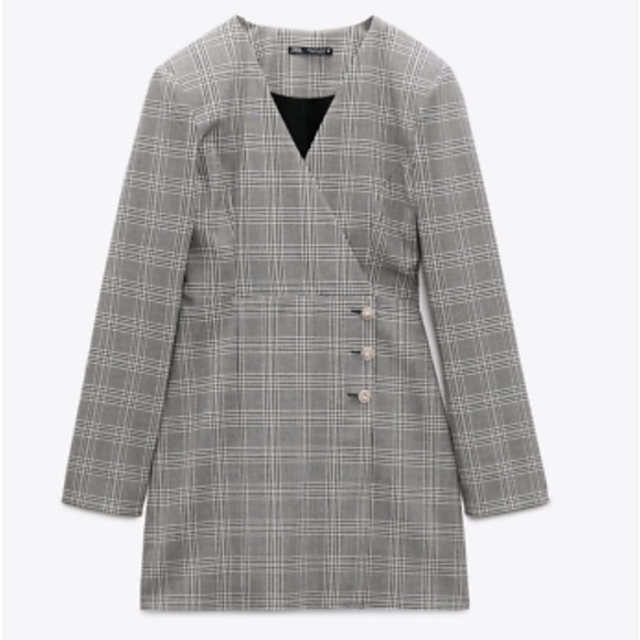 NWT ZARA Blogger Favorite Gray Black Plaid Blazer Mini Dress XS Preppy - Picture 10 of 13